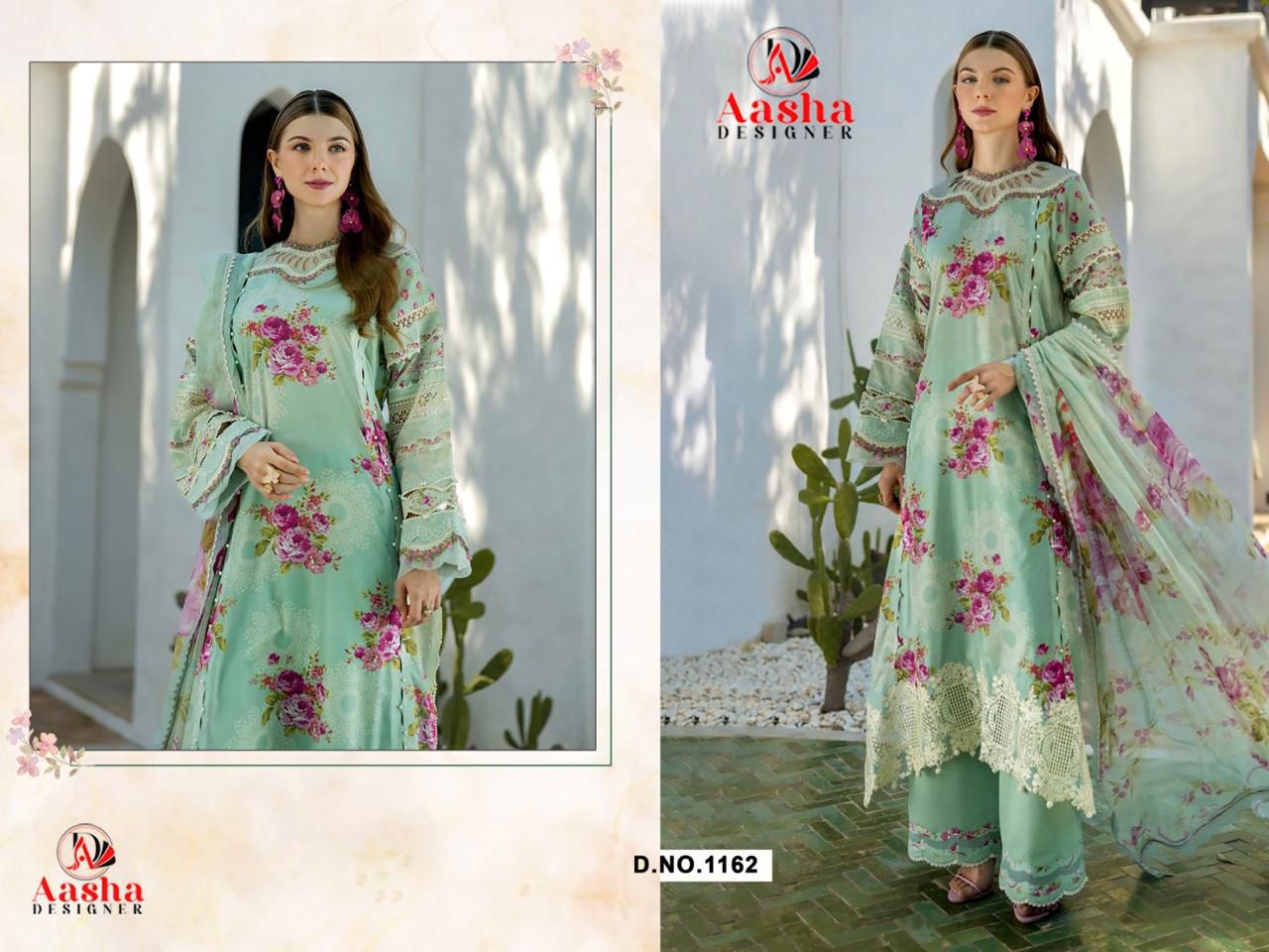 1162 Pista Aasha Designer Embroidery Pakistani Patch Suits
