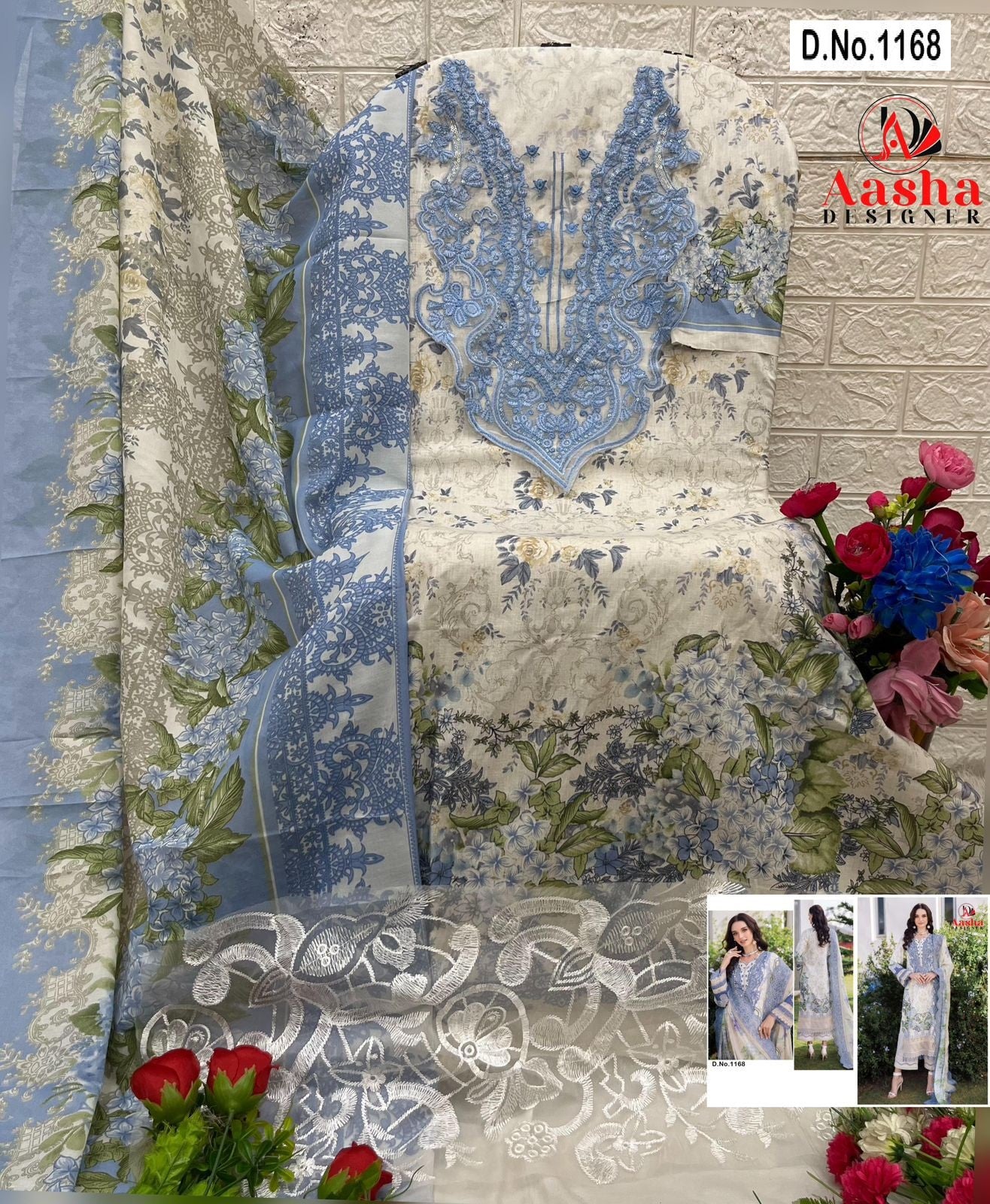 1168 White Aasha Designer Printed Pakistani Salwar Suits
