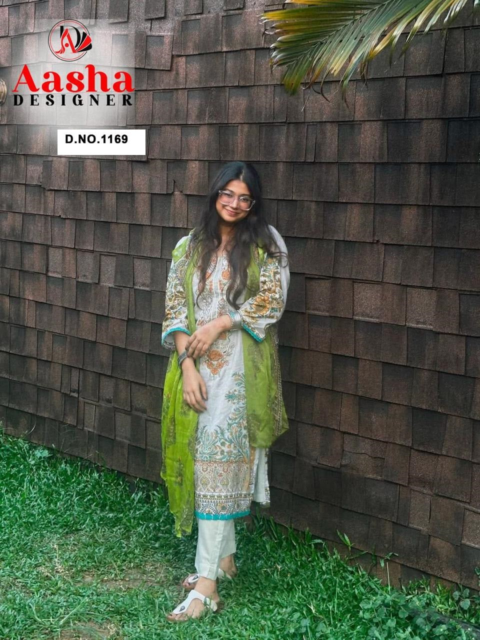 1169 White Aasha Designer Embroidery Pakistani Patch Suits