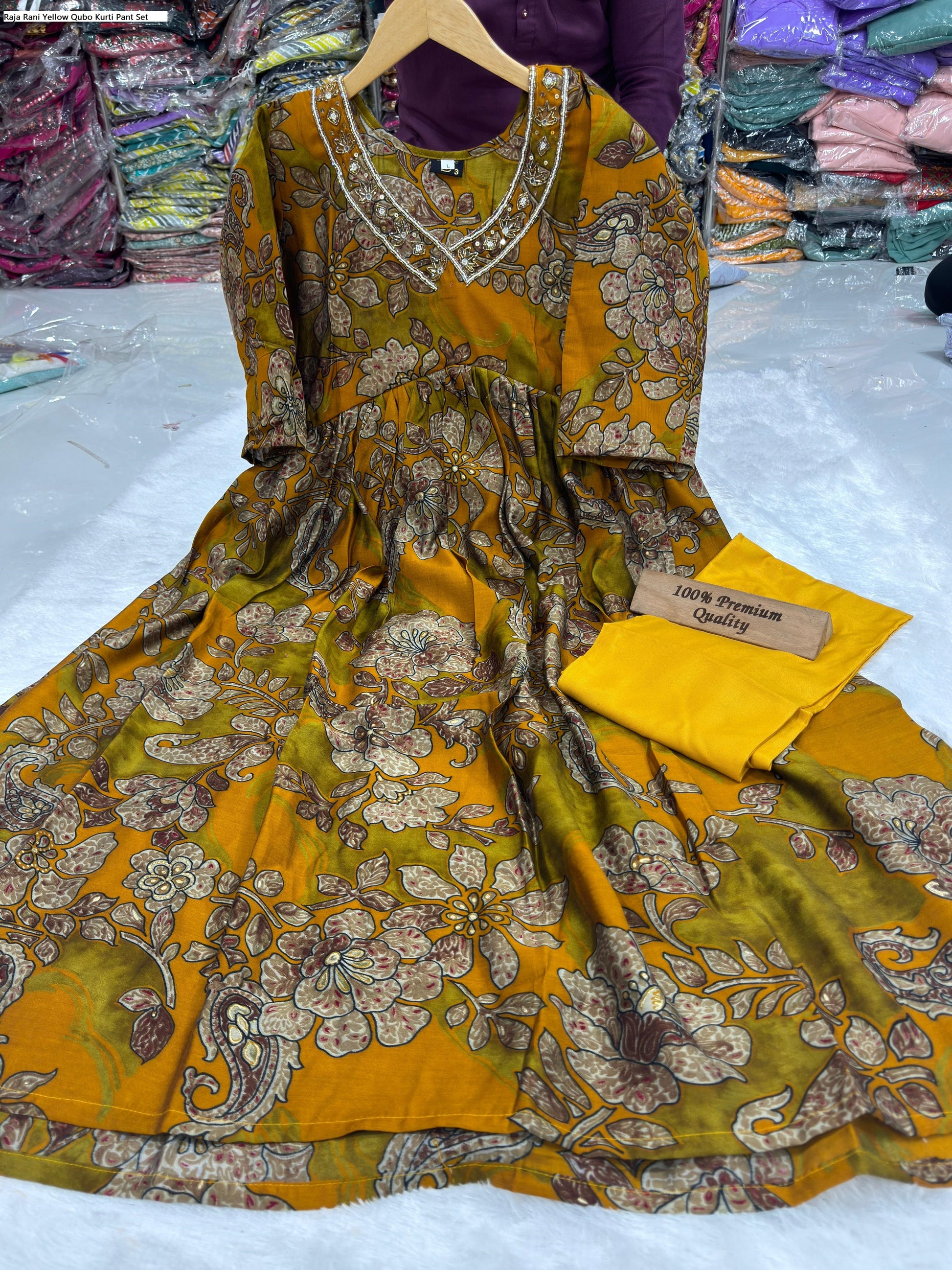 Raja Rani Yellow Qubo Kurti Pant Set