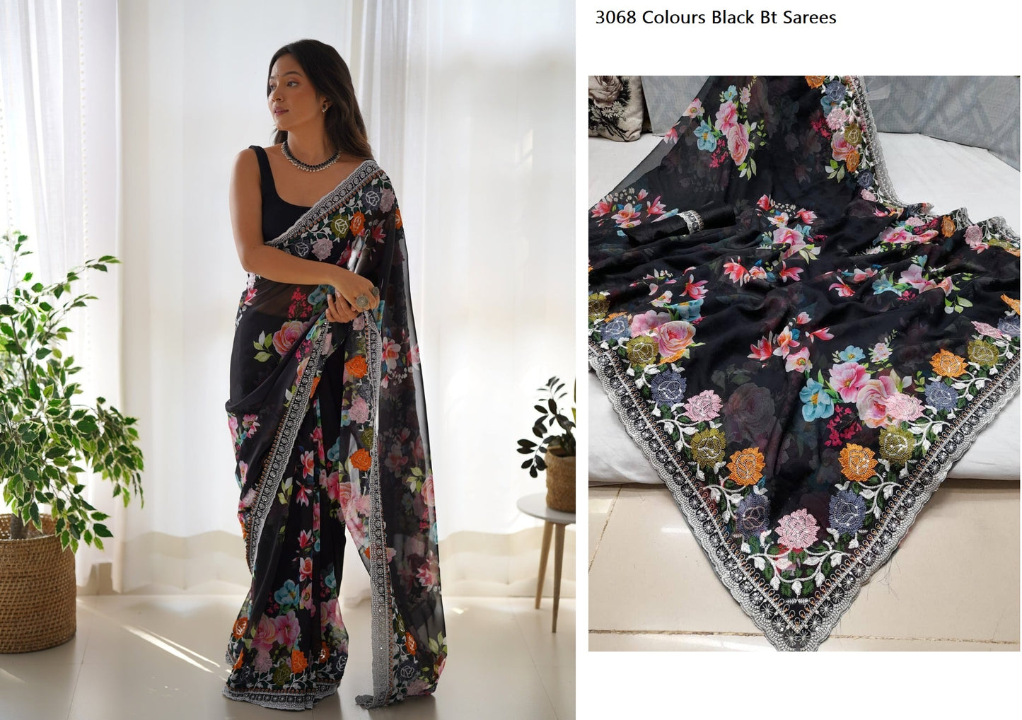3068 Black Bt Sarees