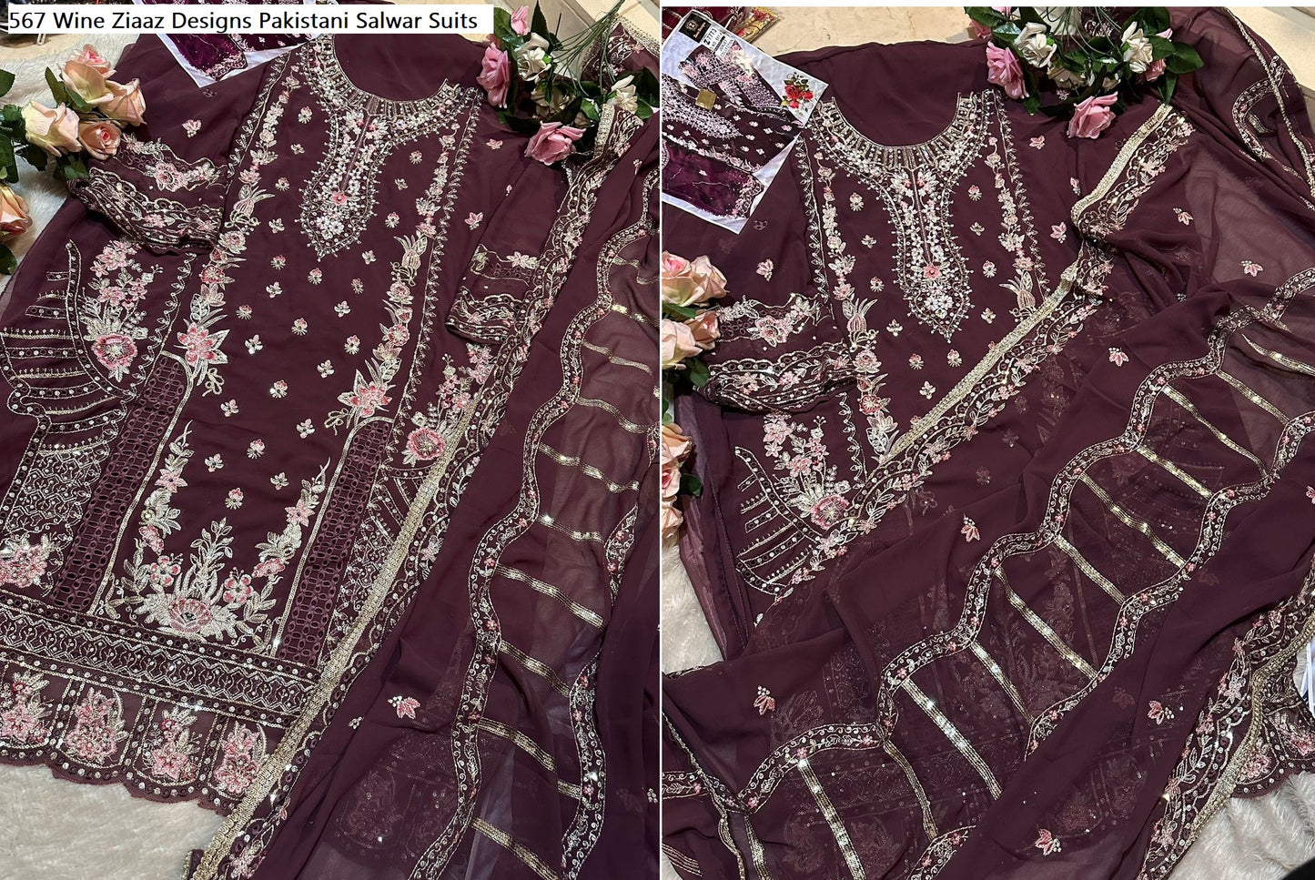 567 Wine Ziaaz Designs Pakistani Salwar Suits