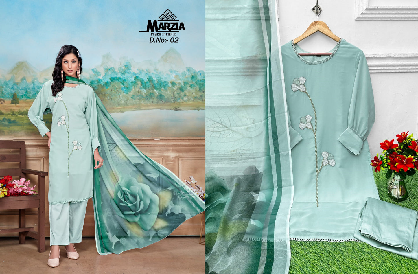 Dn-02Sky Blue Marzia Pakistani Readymade Suits