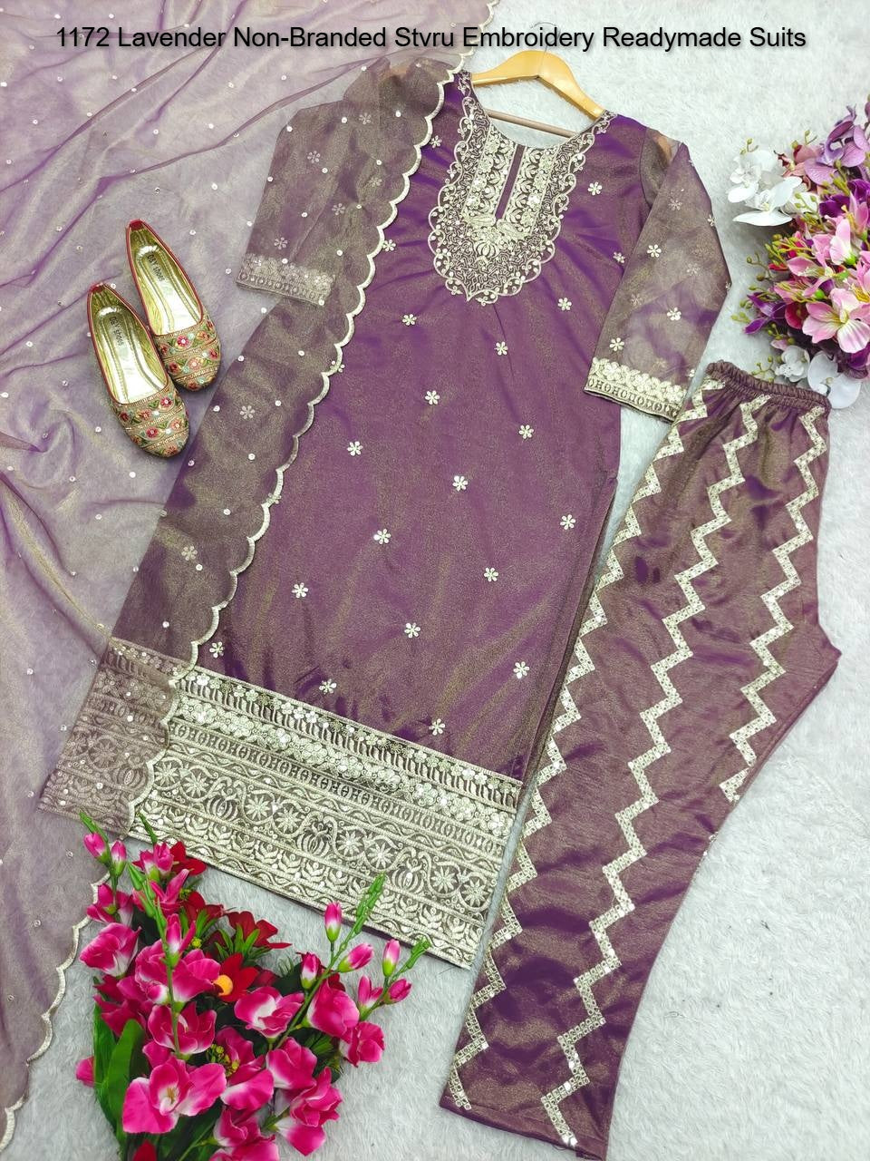 1172 Lavender Non-Branded Stvru Embroidery Readymade Suits