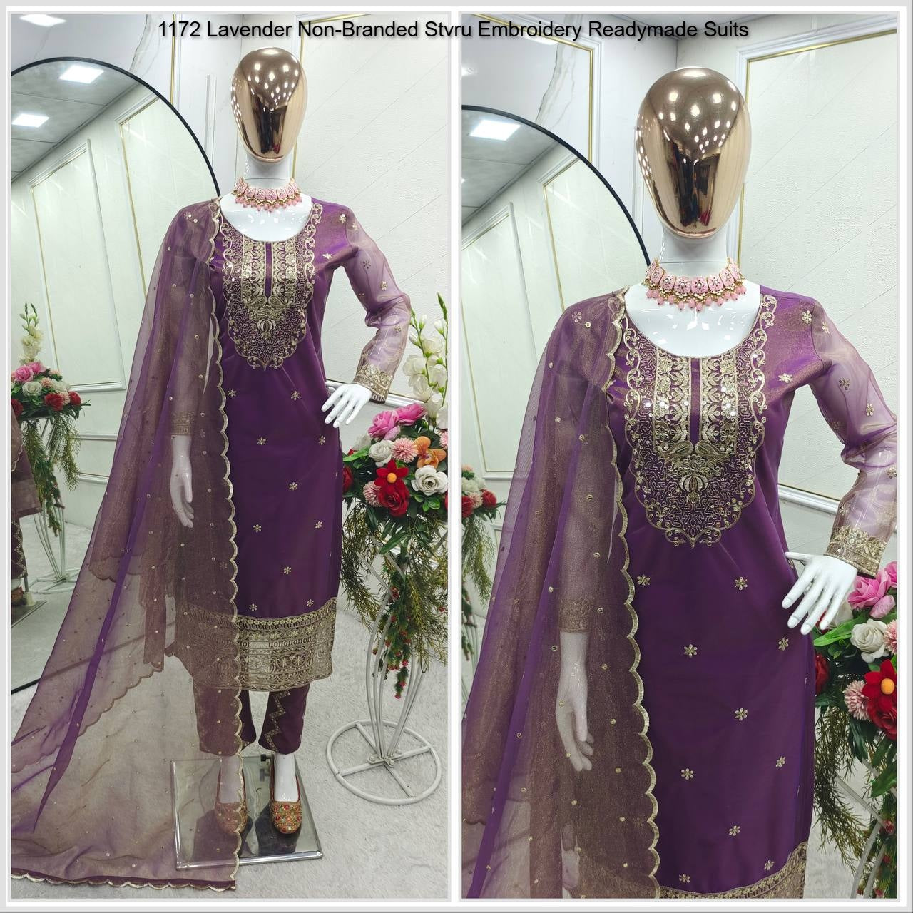 1172 Lavender Non-Branded Stvru Embroidery Readymade Suits