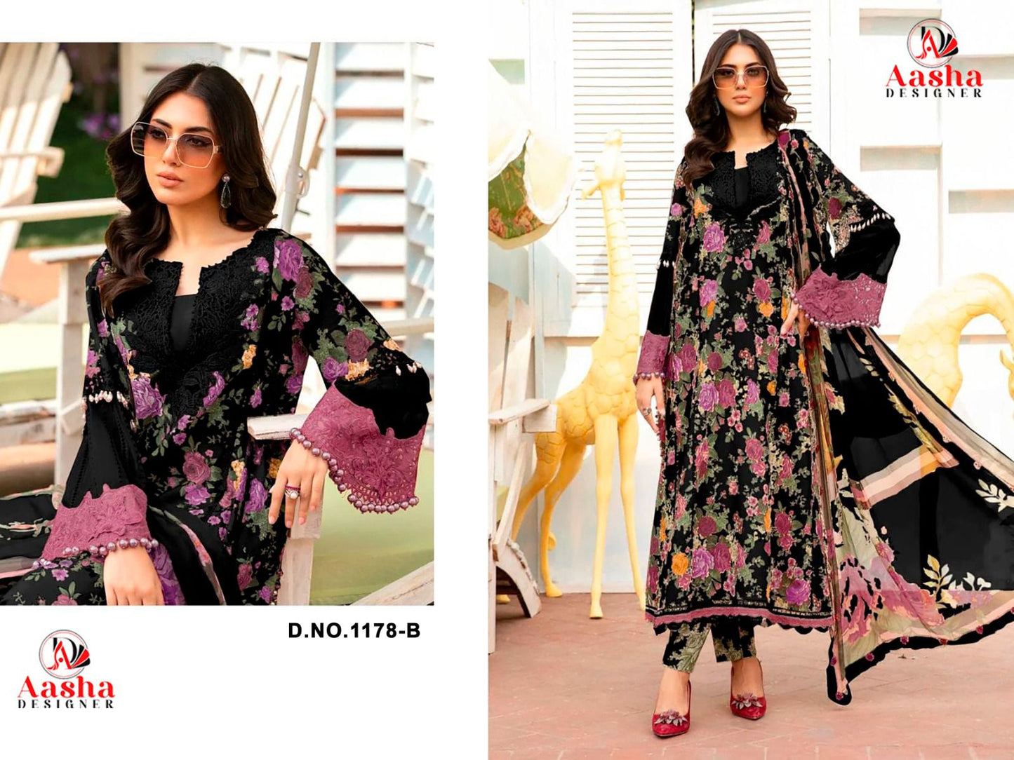 1178-B Aasha Designer Printed Pakistani Patch Suits