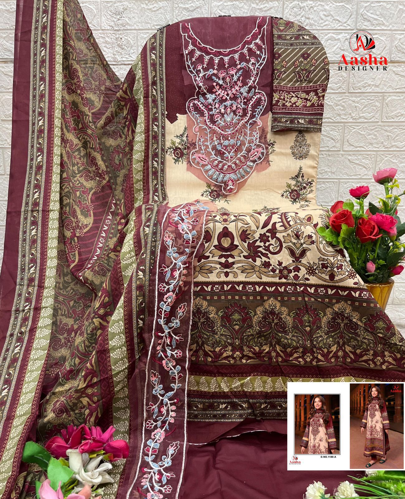 1180-A Aasha Designer Printed Pakistani Patch Suits