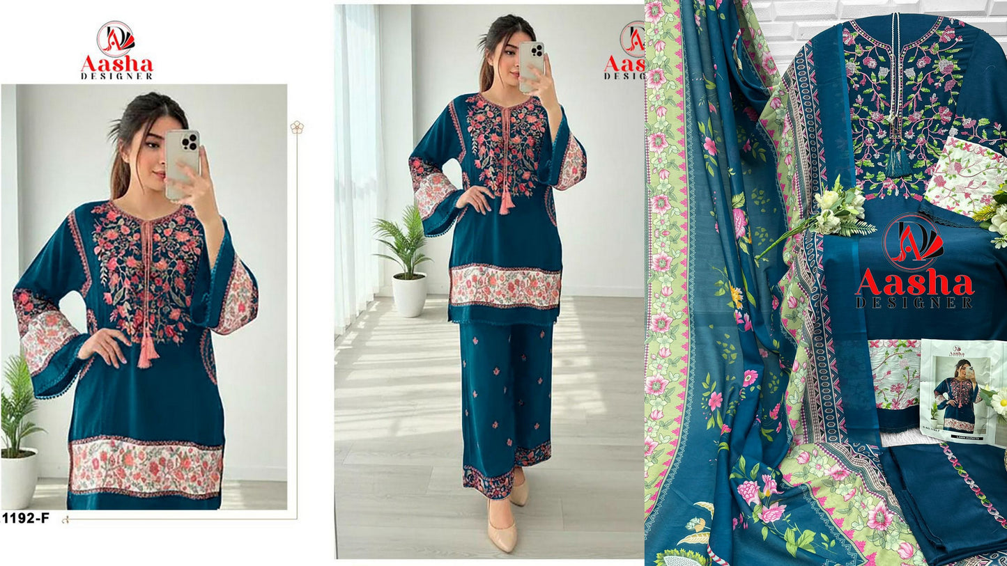 1192-F Aasha Designer Pure Rayon Pakistani Salwar Suits