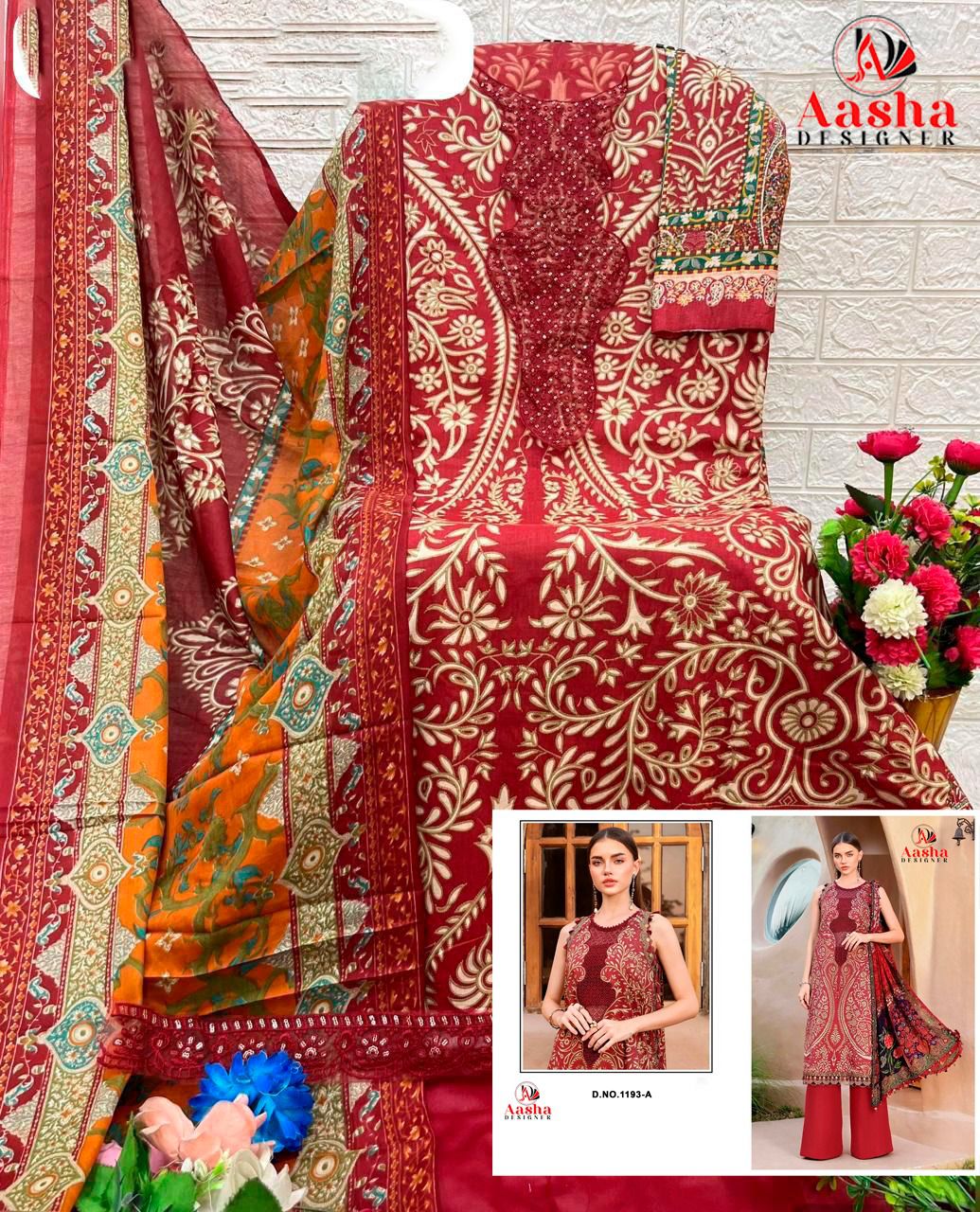 1193-A Aasha Designer Pure Cotton Pakistani Patch Suits