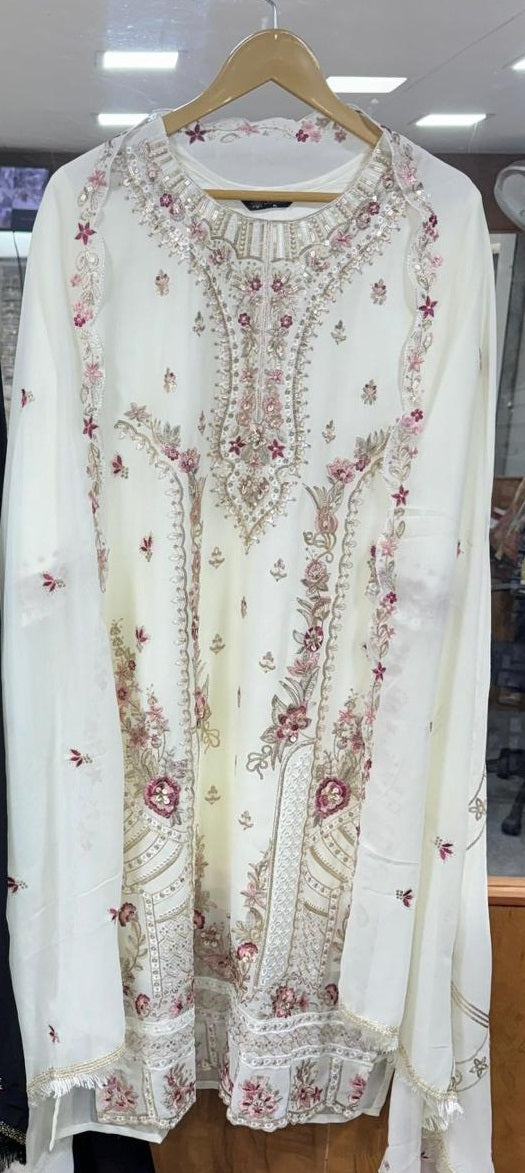 1193 Cream Ramsha Georgette Pakistani Readymade Suits