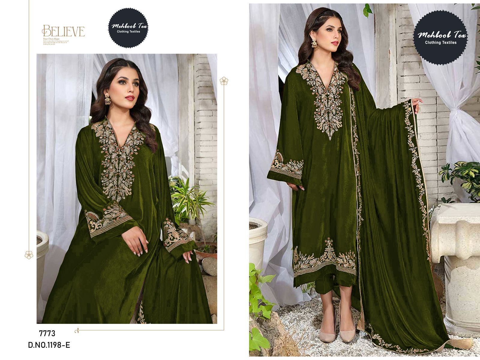 1198-E Mehboob Tex Embroidery Velvet Suits