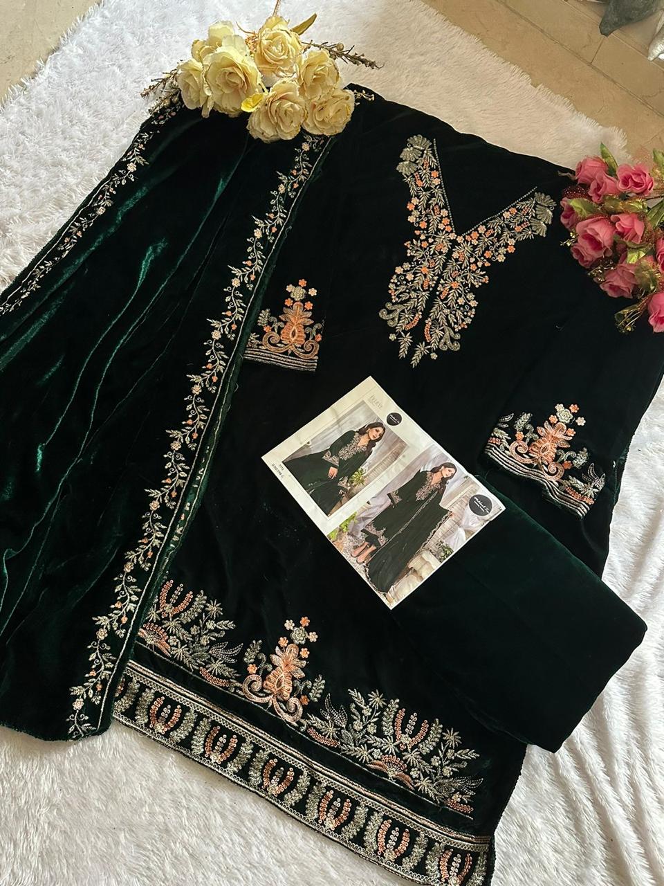 1198C Mehboob Tex Embroidery Work Velvet Suits