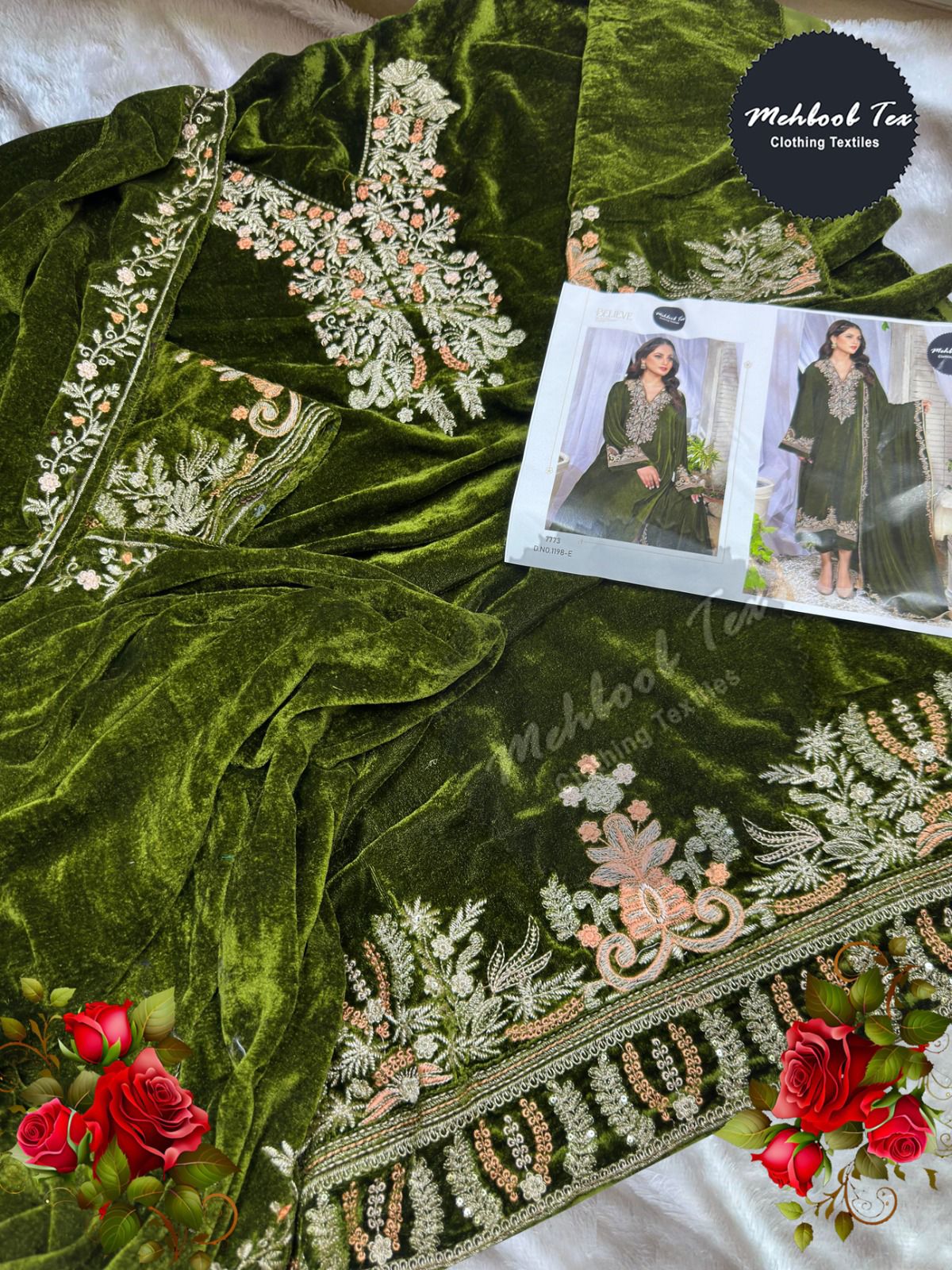 1198E Mehboob Tex Embroidery Work Velvet Suits