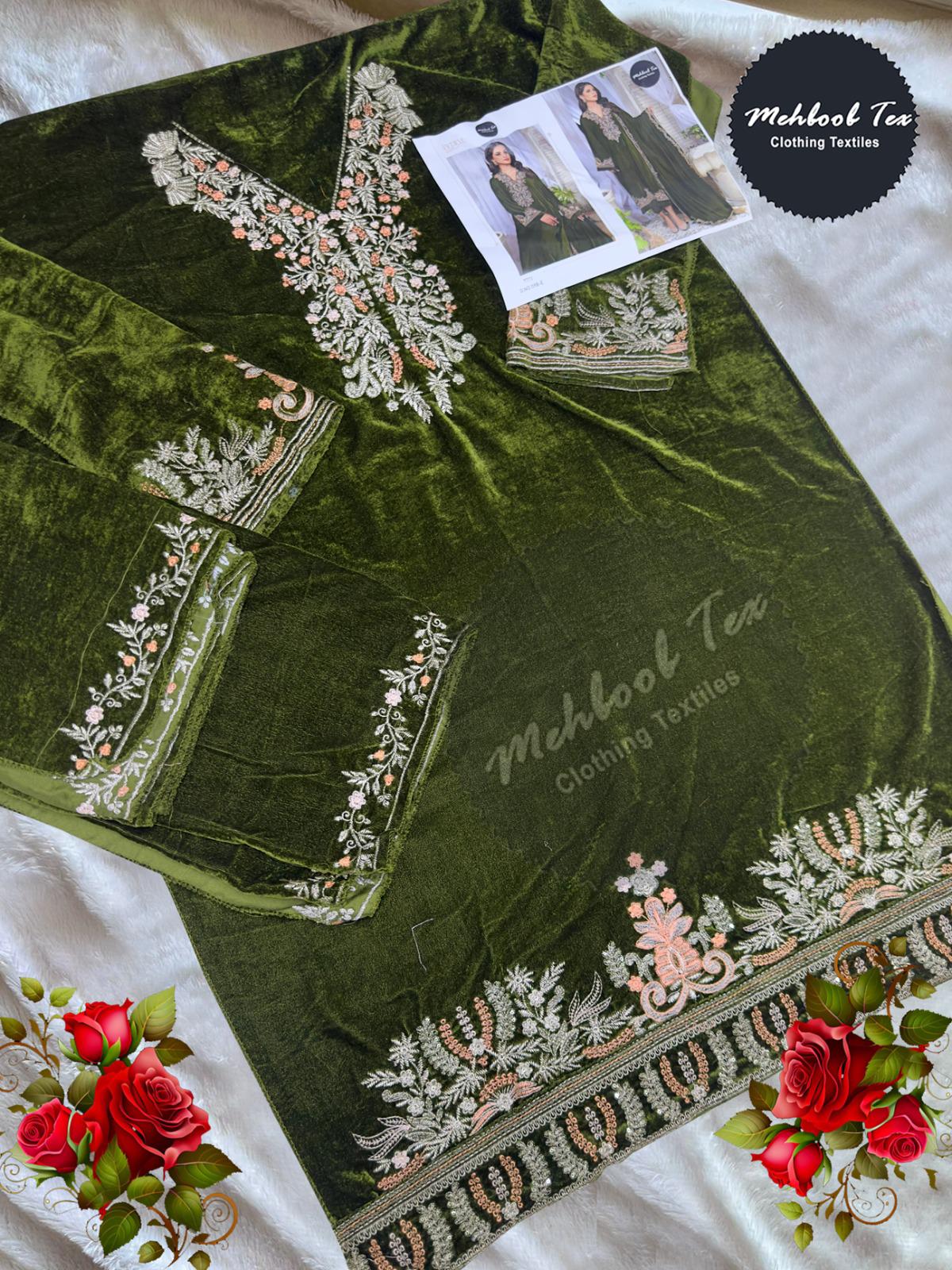 1198E Mehboob Tex Embroidery Work Velvet Suits