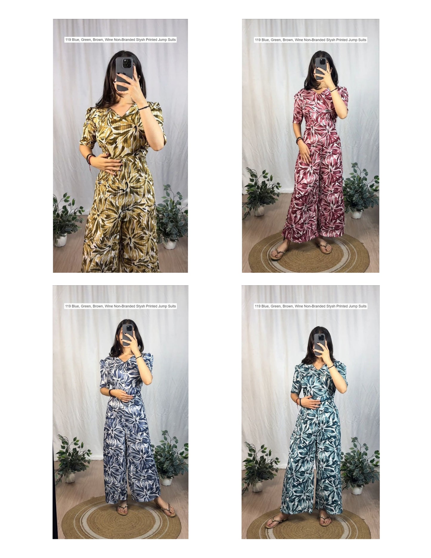 119 Blue, Green, Brown, Wine Non-Branded Stysh Printed Jump Suits