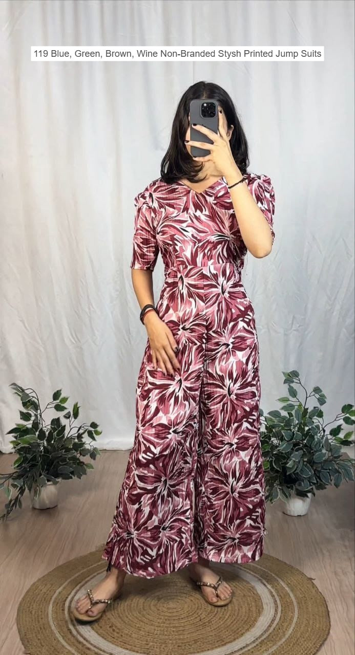119 Blue, Green, Brown, Wine Non-Branded Stysh Printed Jump Suits