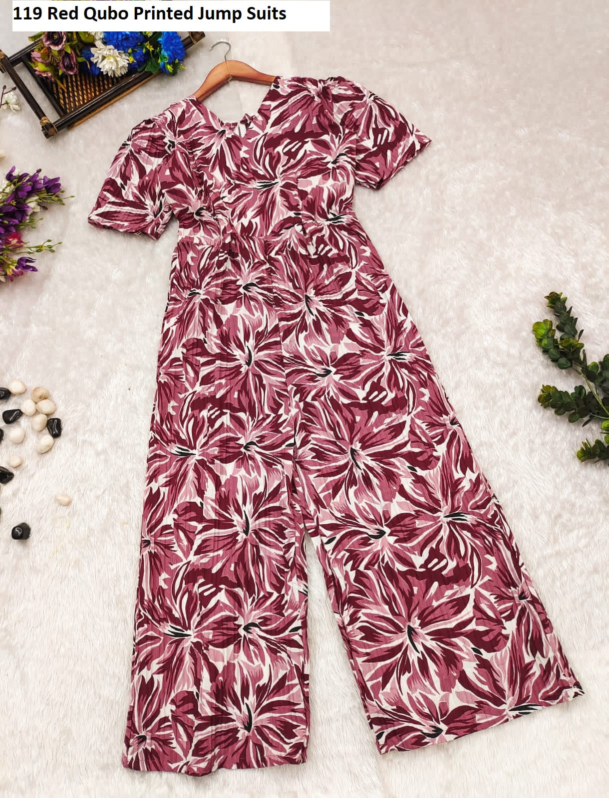119 Red Qubo Printed Jump Suits