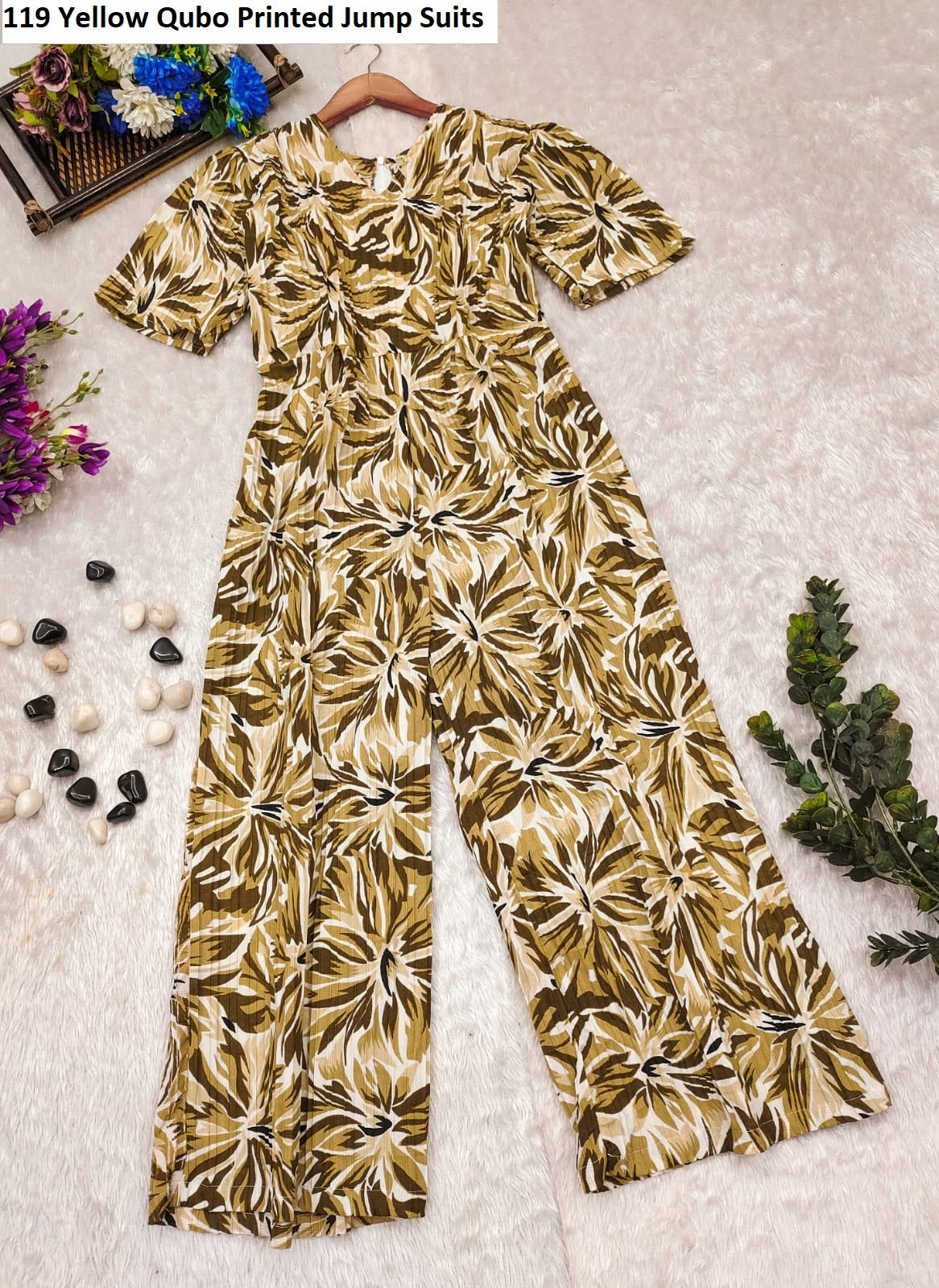 119 Yellow Qubo Printed Jump Suits