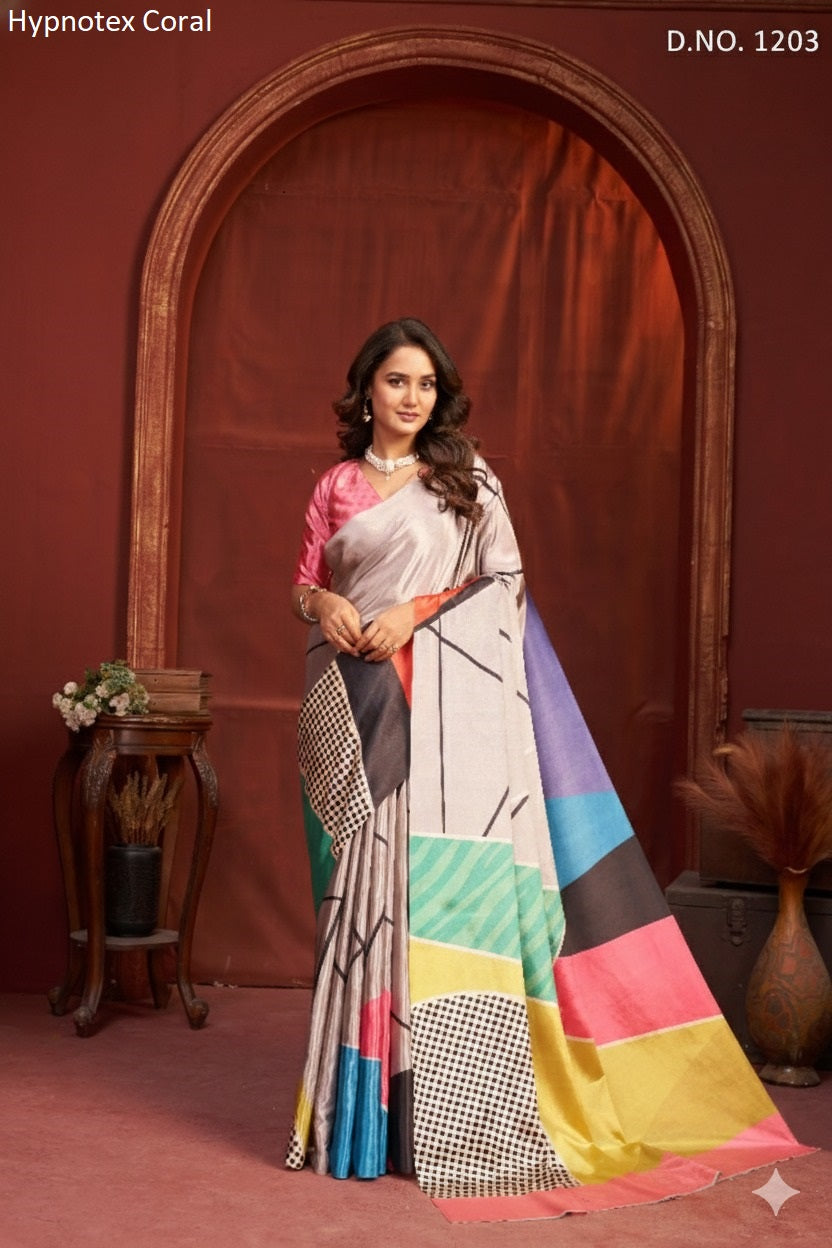1203 Coral Hypnotex Crepe Silk Sarees