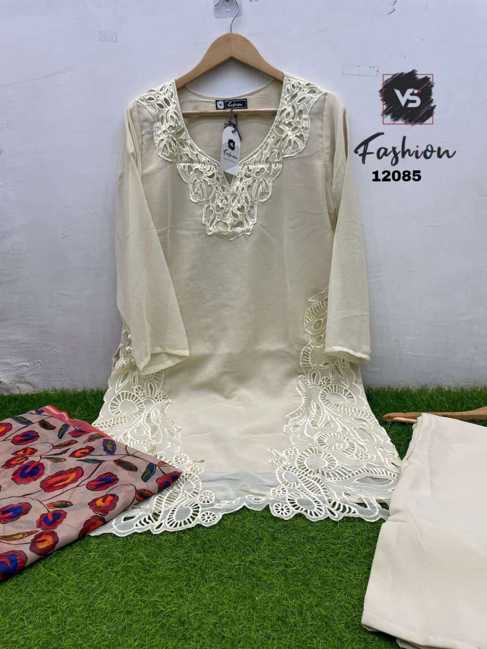 12085 Off White Vs Fashion Embroidery Pakistani Readymade Suits