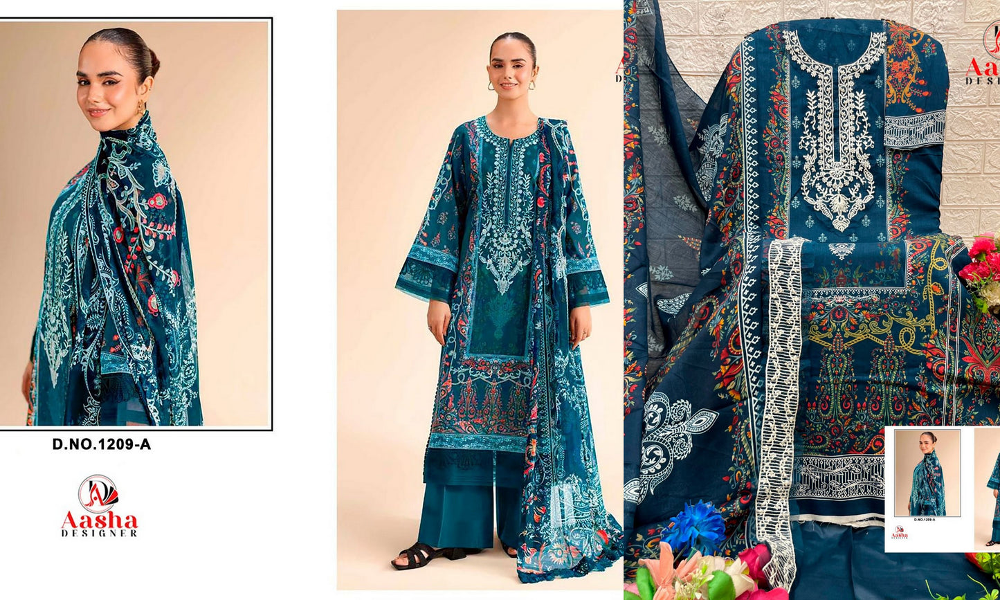 1209-A Aasha Designer Pure Cotton Pakistani Patch Suits