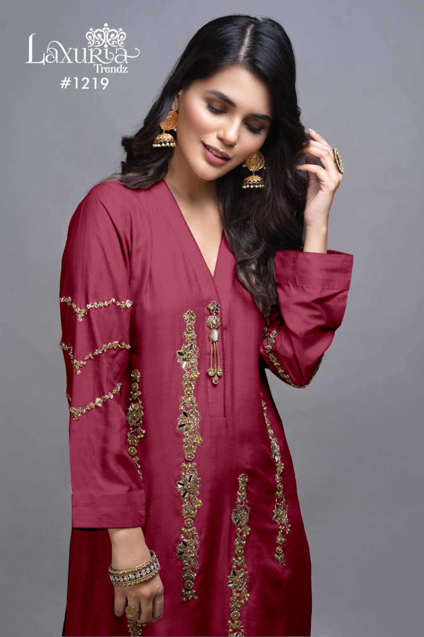 1219 Berry Laxuria Trendz Satin Pakistani Readymade Suits