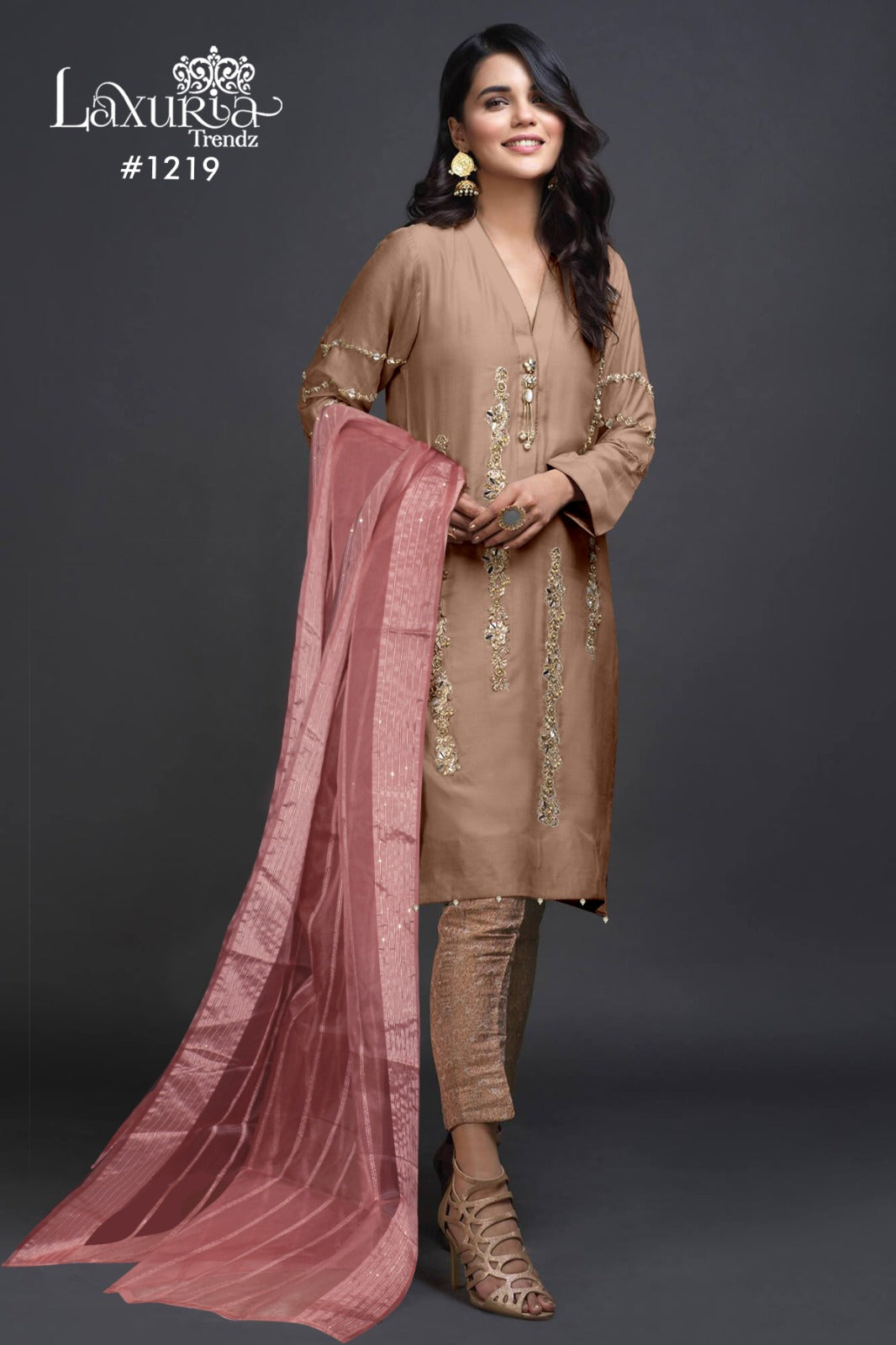 1219 Cream Laxuria Trendz Pakistani Readymade Suits