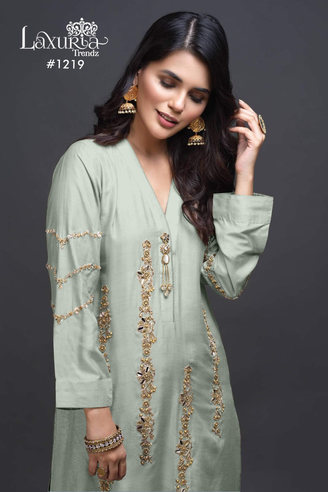1219 Mint Green Laxuria Trendz Imported Satin Pakistani Readymade Suits
