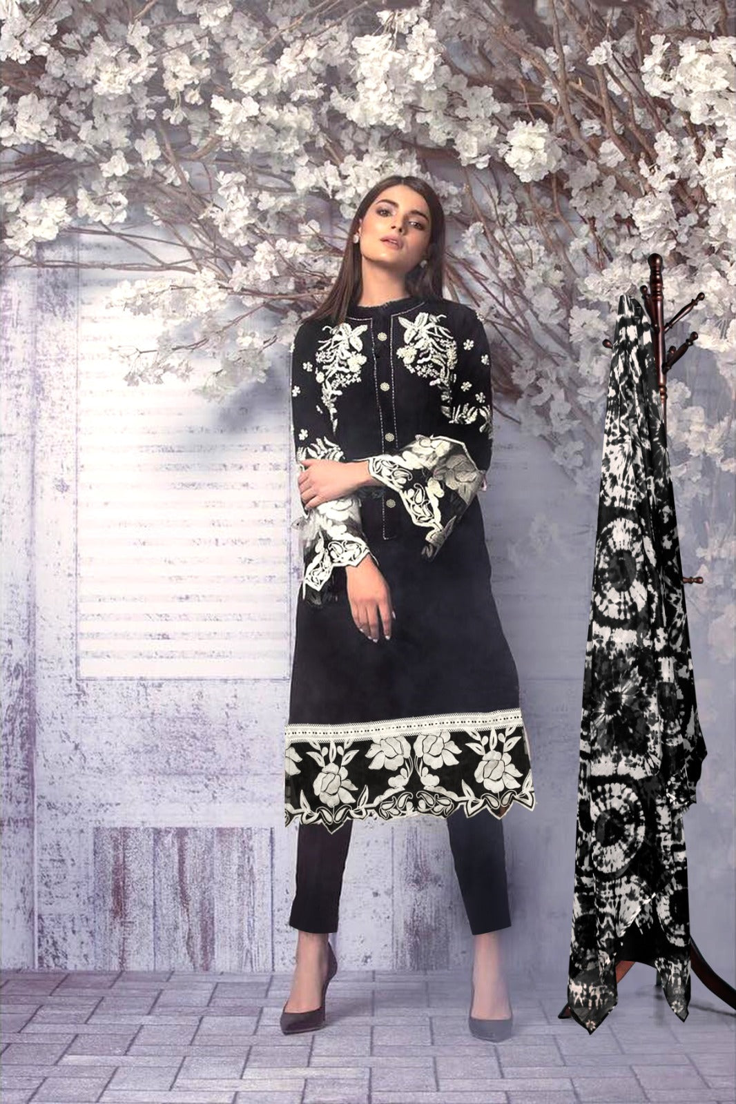 1237 Black Laxuria Trendz Neck Work Pakistani Readymade Suits