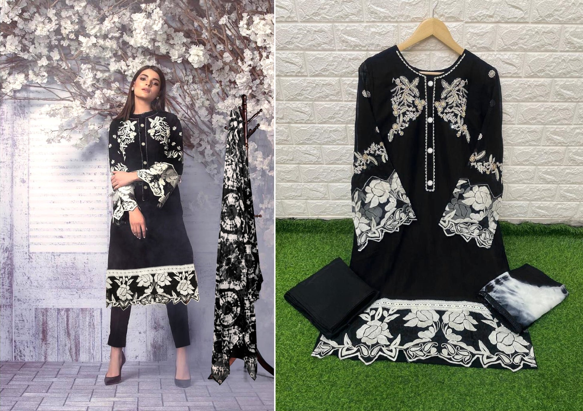 1237 Black Laxuria Trendz Neck Work Pakistani Readymade Suits