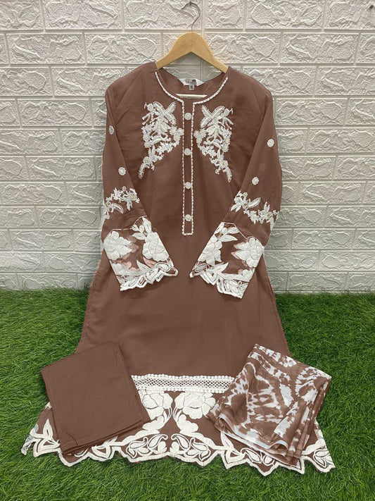 1237 Coffee Laxuria Trendz Neck Work Pakistani Readymade Suits