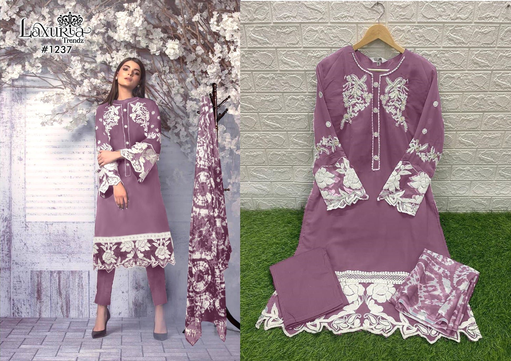 1237 Violet Laxuria Trendz Neck Work Pakistani Readymade Suits