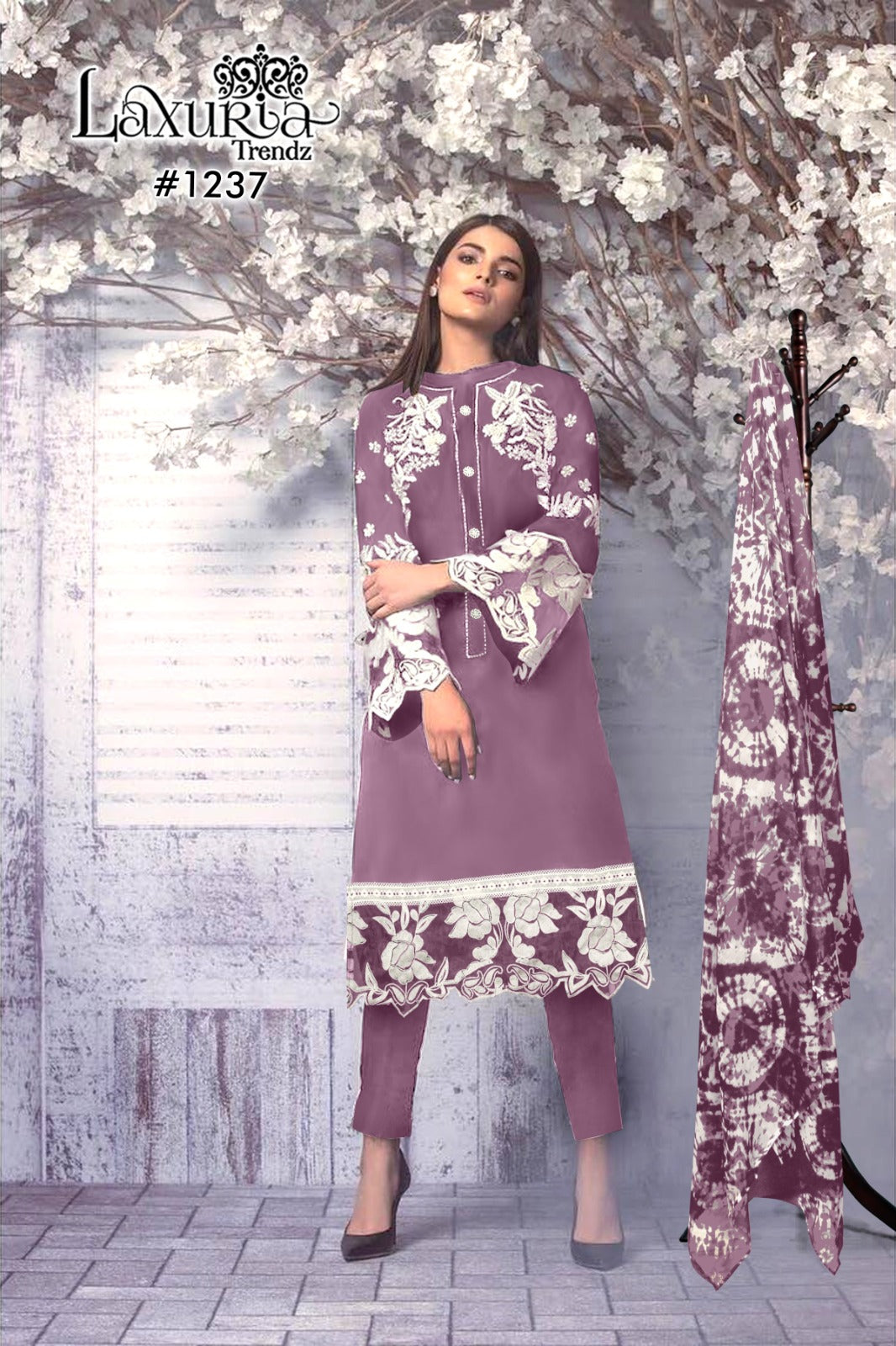 1237 Violet Laxuria Trendz Neck Work Pakistani Readymade Suits