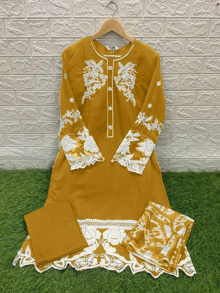 1237 Yellow Laxuria Trendz Neck Work Pakistani Readymade Suits