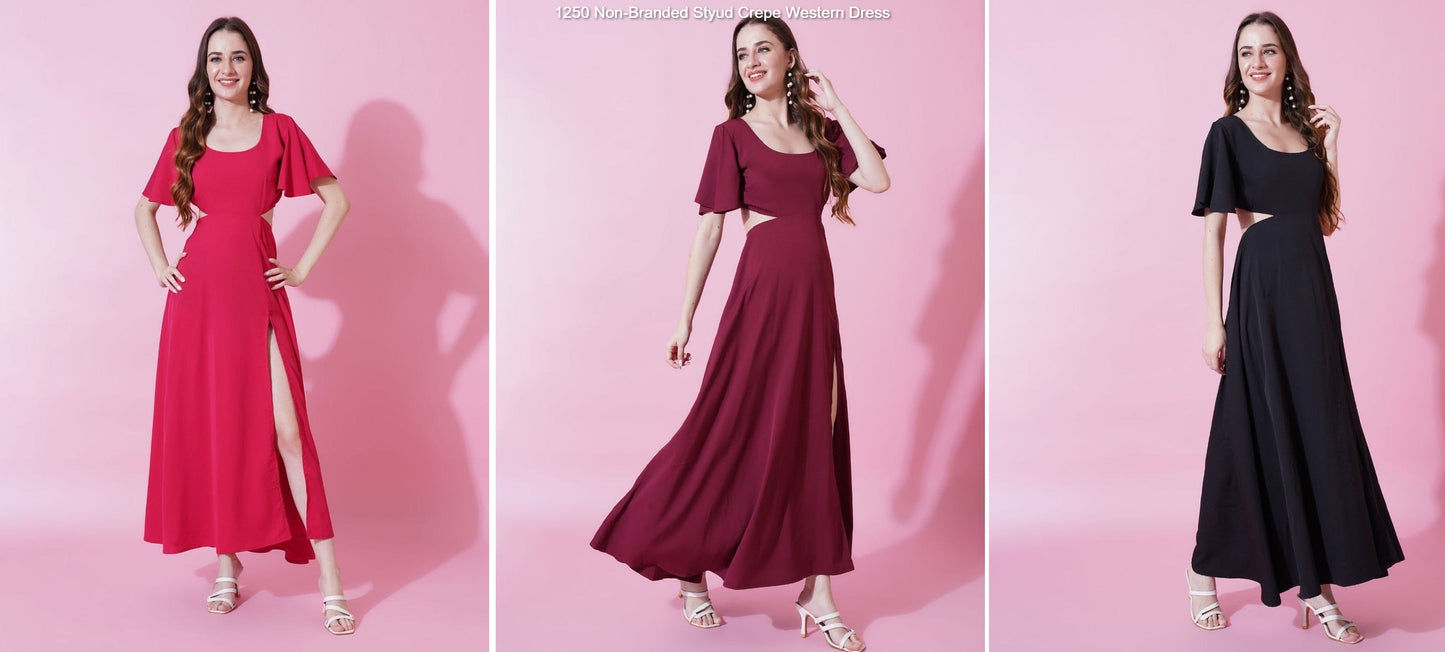 1250 Non-Branded Styud Crepe Western Dress