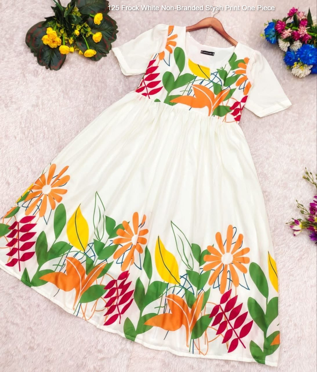 125 Frock White Non-Branded Stysh Print One Piece