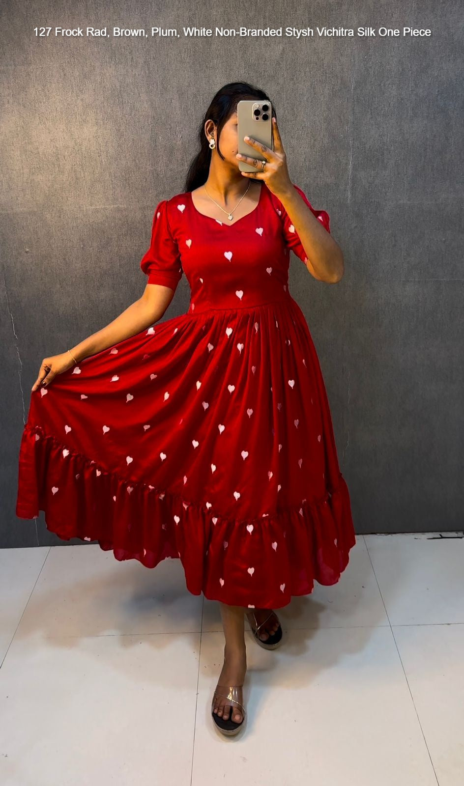 127 Frock Rad, Brown, Plum, White Non-Branded Stysh Vichitra Silk One Piece