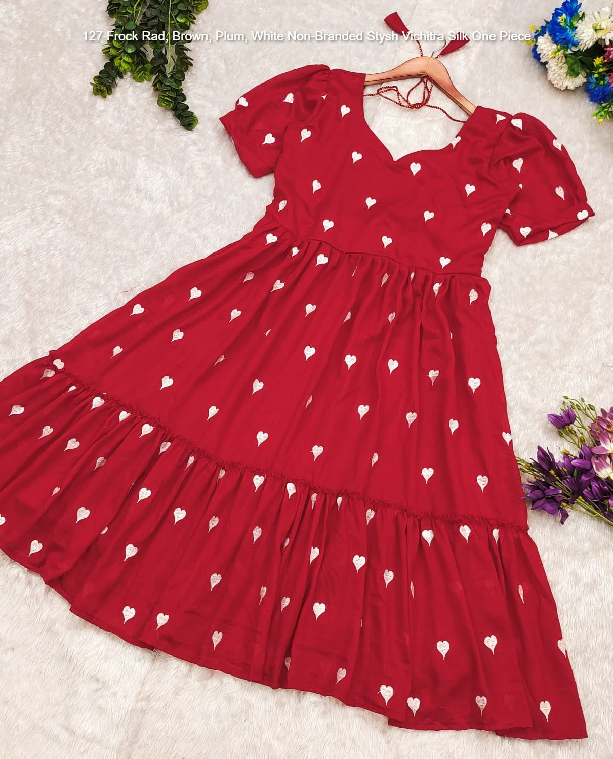 127 Frock Rad, Brown, Plum, White Non-Branded Stysh Vichitra Silk One Piece