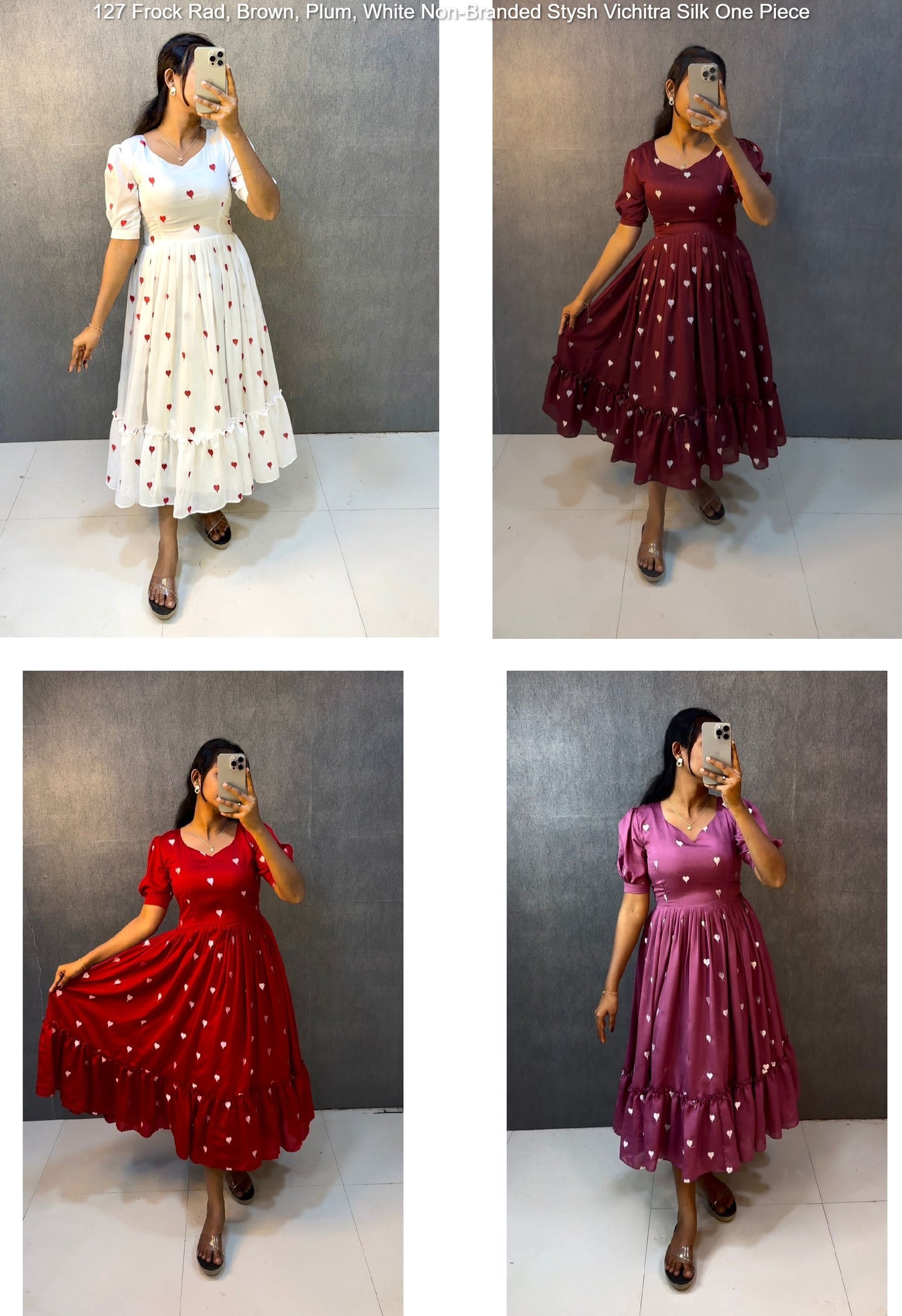 127 Frock Rad, Brown, Plum, White Non-Branded Stysh Vichitra Silk One Piece