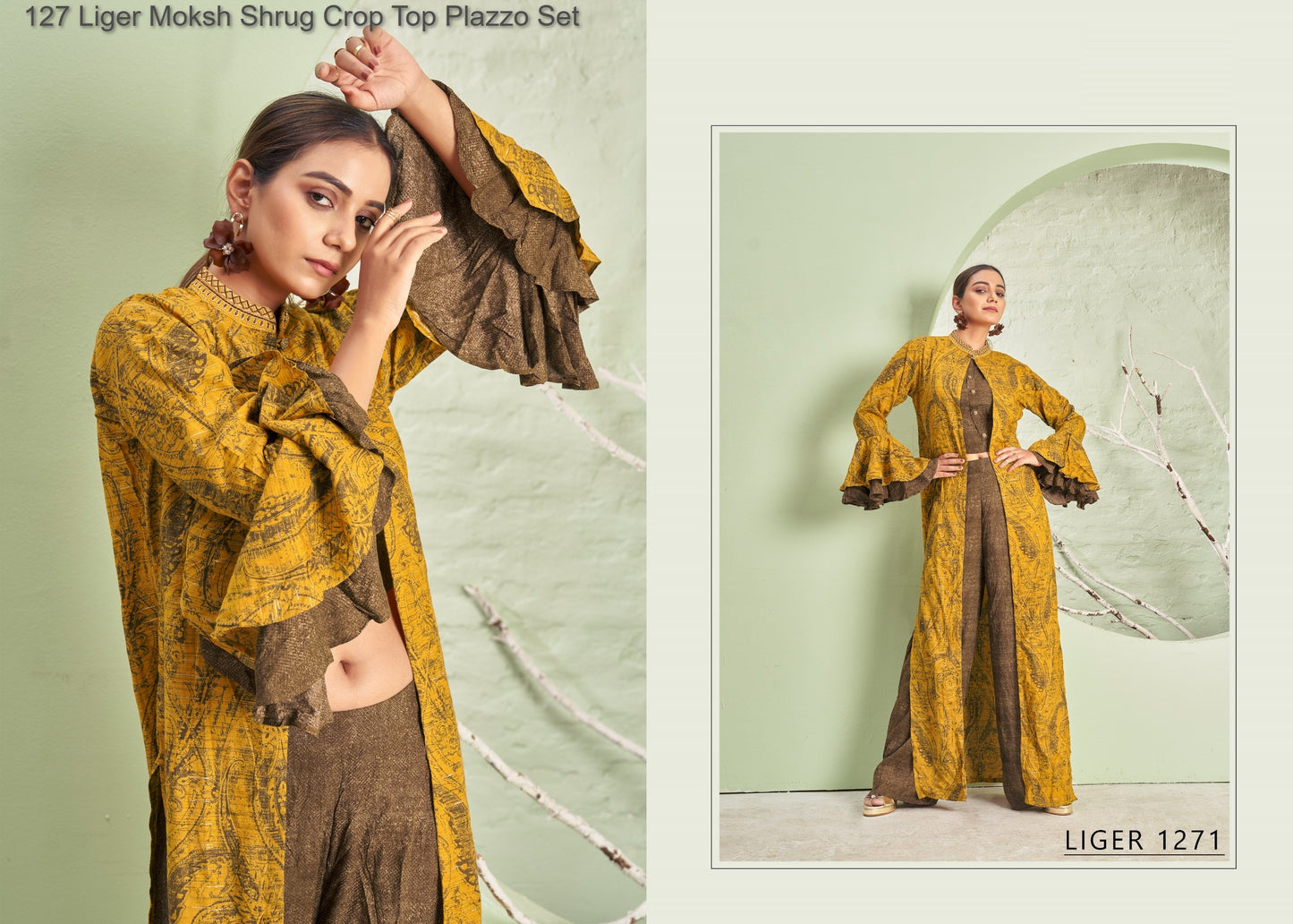 127 Liger Moksh Shrug Crop Top Plazzo Set