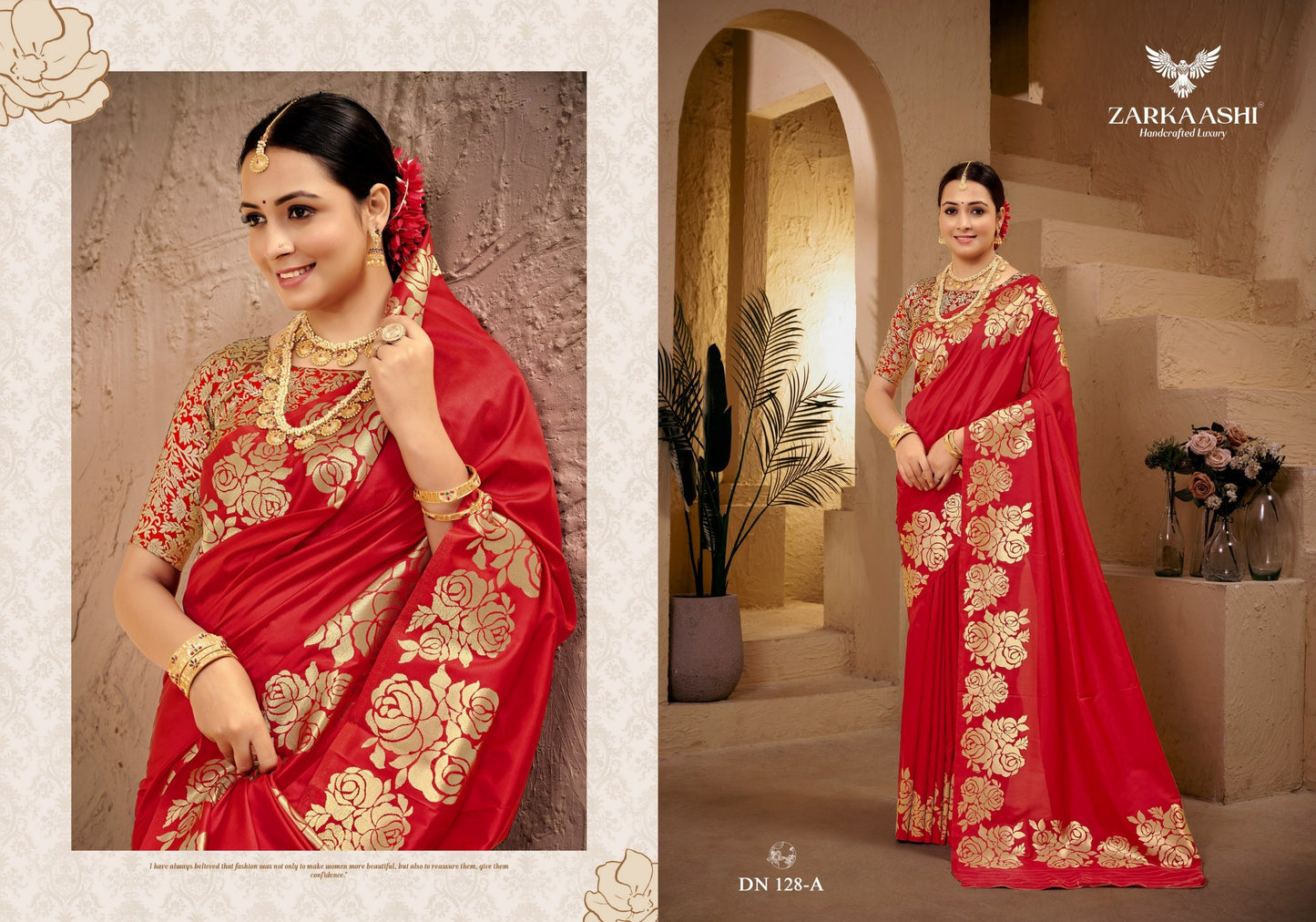 128-A Gulab Kali Zarkaashi Katan Silk Sarees