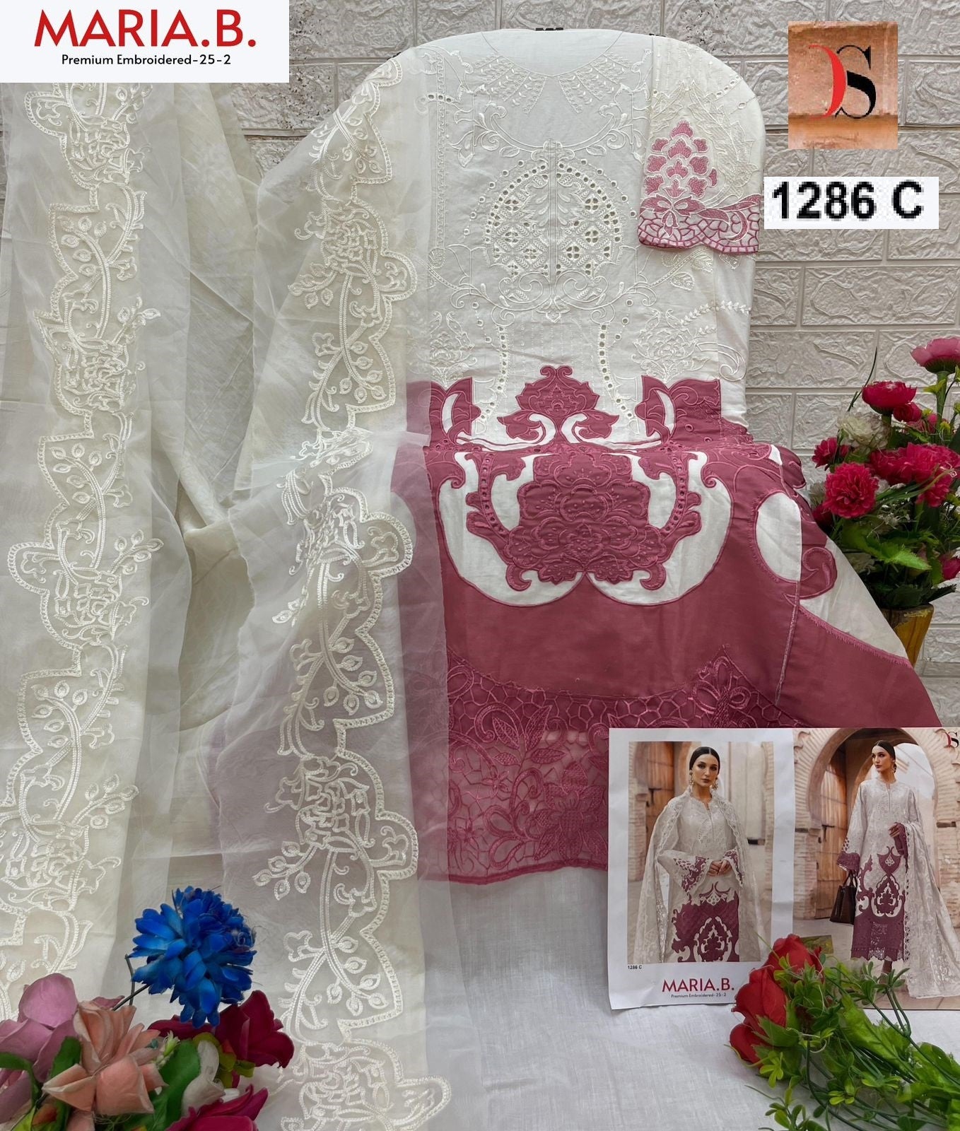 1286 C Maria B Premium Embroidered 25-2 Deepsy Embroidery Pakistani Patch Suits