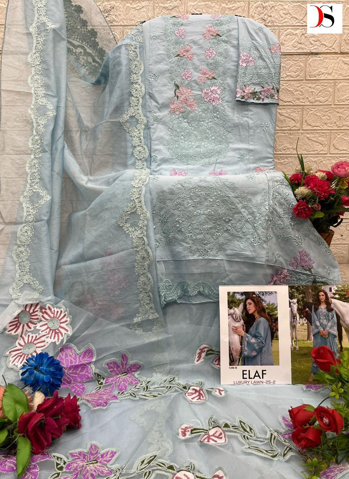 1296-B Elaf Luxury Lawn 25-2 Deepsy Pure Cotton Pakistani Salwar Suits