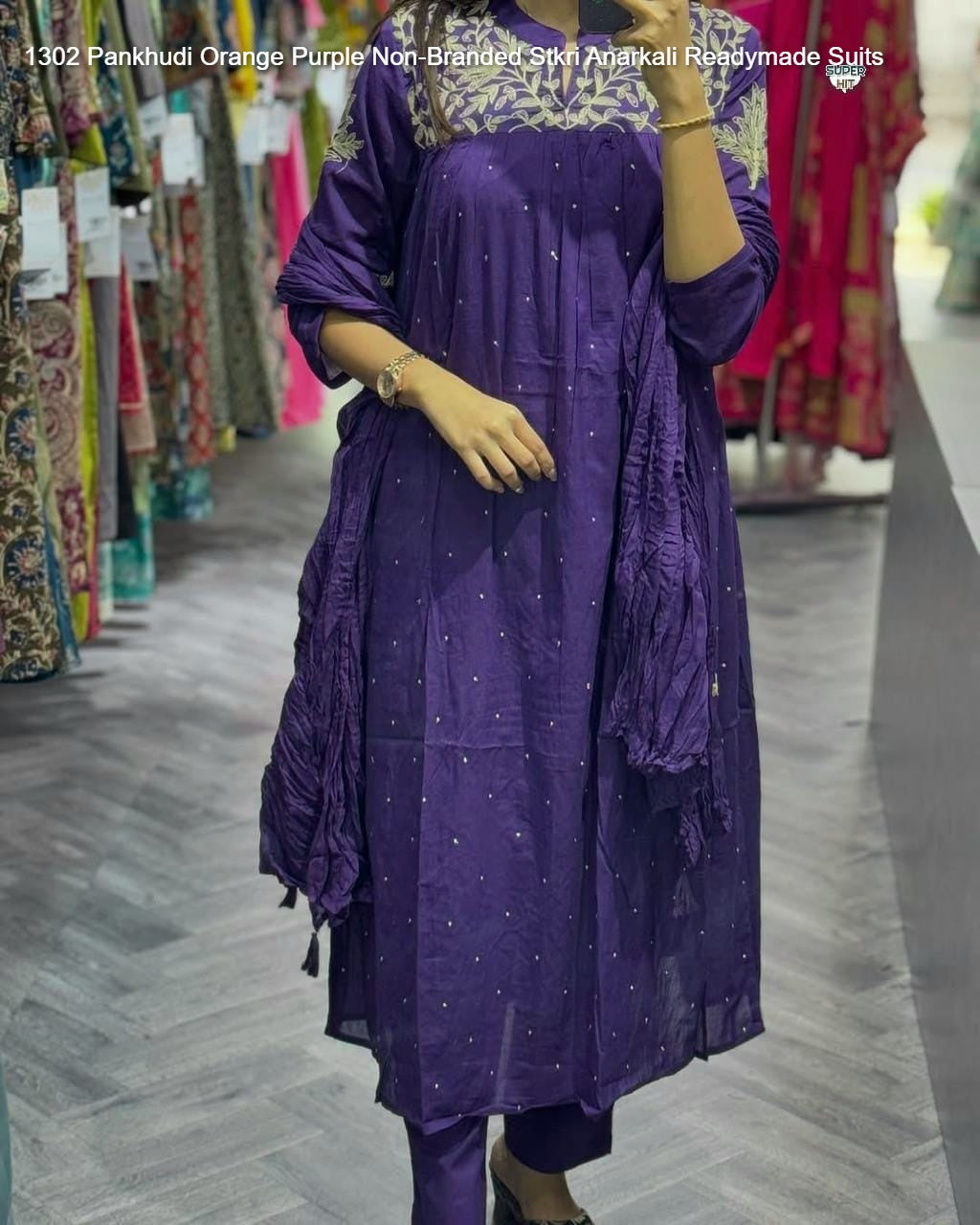 1302 Pankhudi Orange Purple Non-Branded Stkri Anarkali Readymade Suits