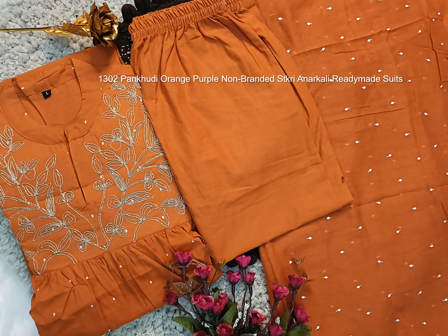 1302 Pankhudi Orange Purple Non-Branded Stkri Anarkali Readymade Suits