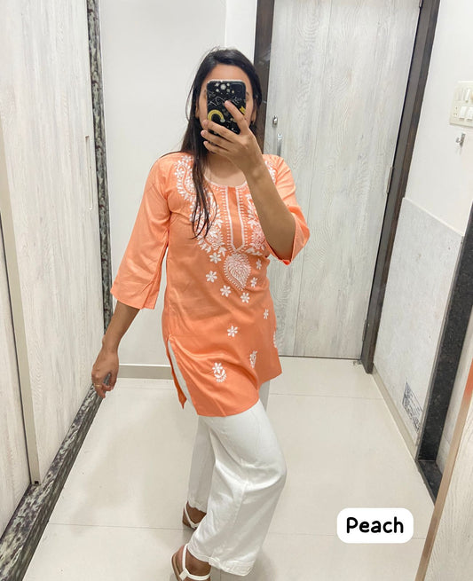 555 Peach Qubo Short Kurti