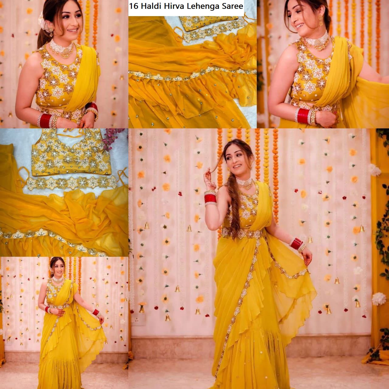 16 Haldi Hirva Lehenga Saree