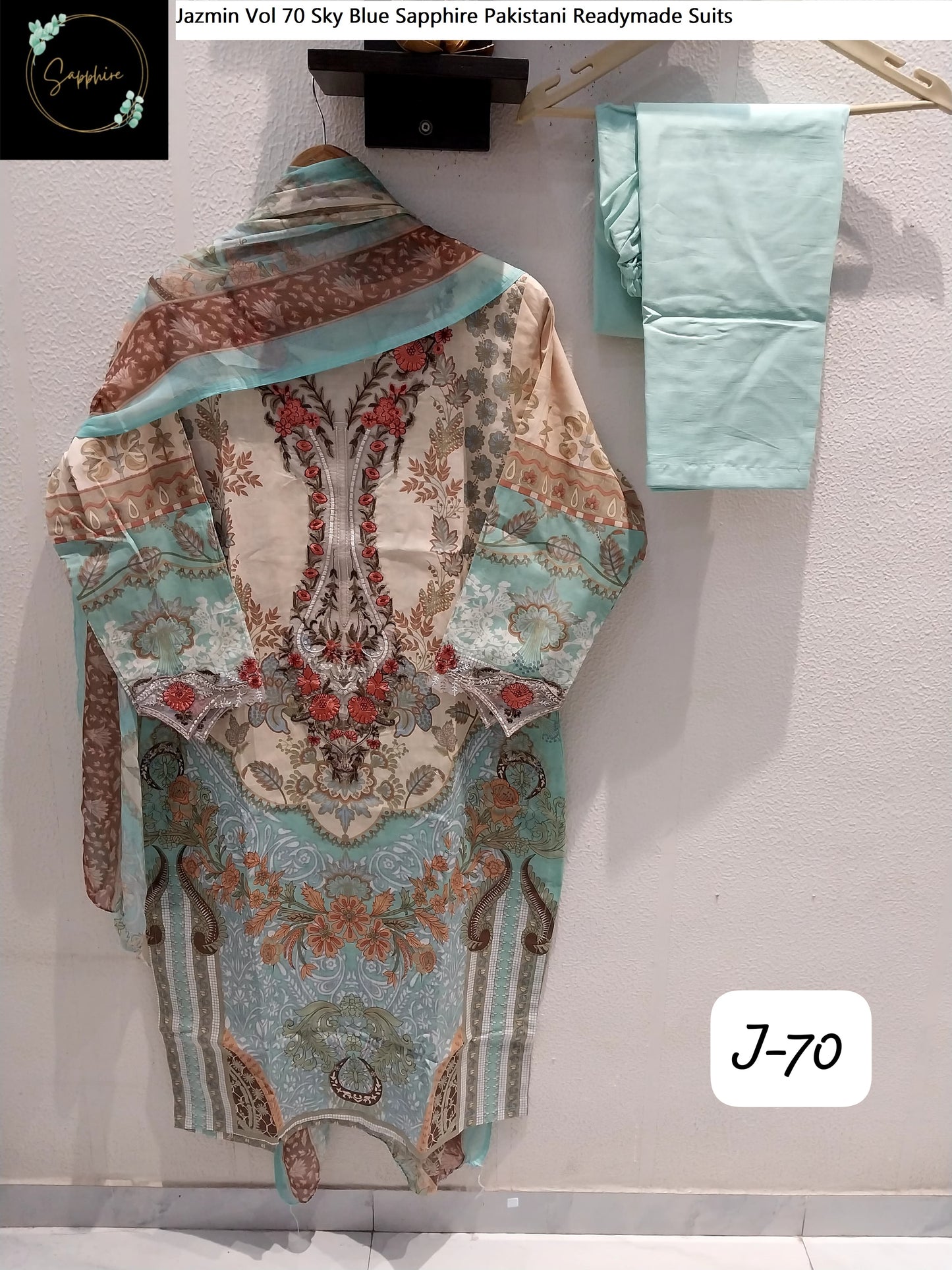 Jazmin Vol 70 Sky Blue Sapphire Pakistani Readymade Suits