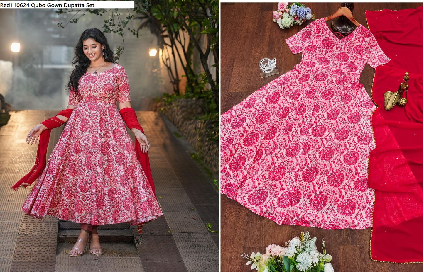 Red110624 Qubo Gown Dupatta Set