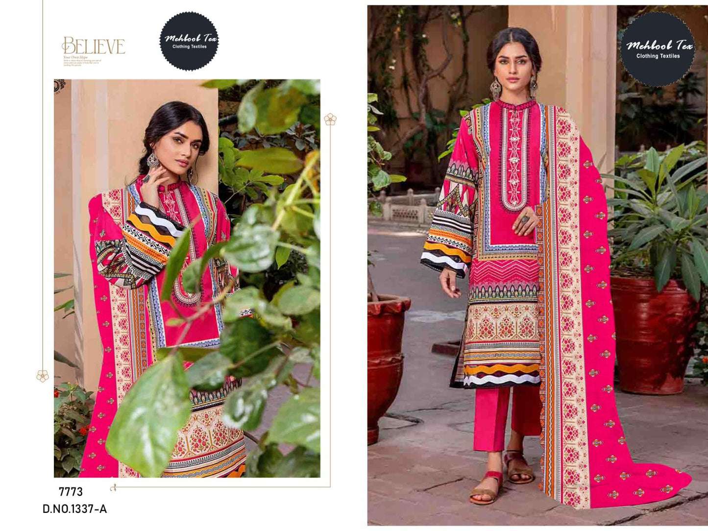 1337-A Mehboob Tex Embroidery Karachi Unstitched Suits
